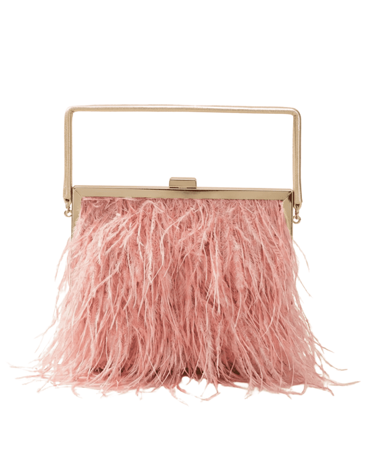 Fleur de Camélia Jenna Ostrich Feather Handbag in Pink with gold hardware