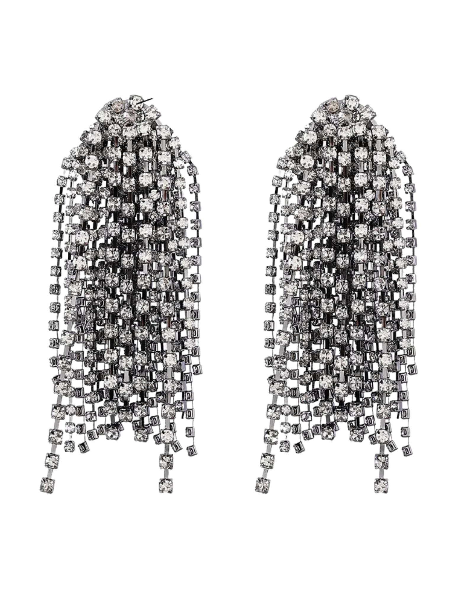 Front view of Fleur de Camélia Juliana Rhinestone Earrings in graphite with cascading tassels