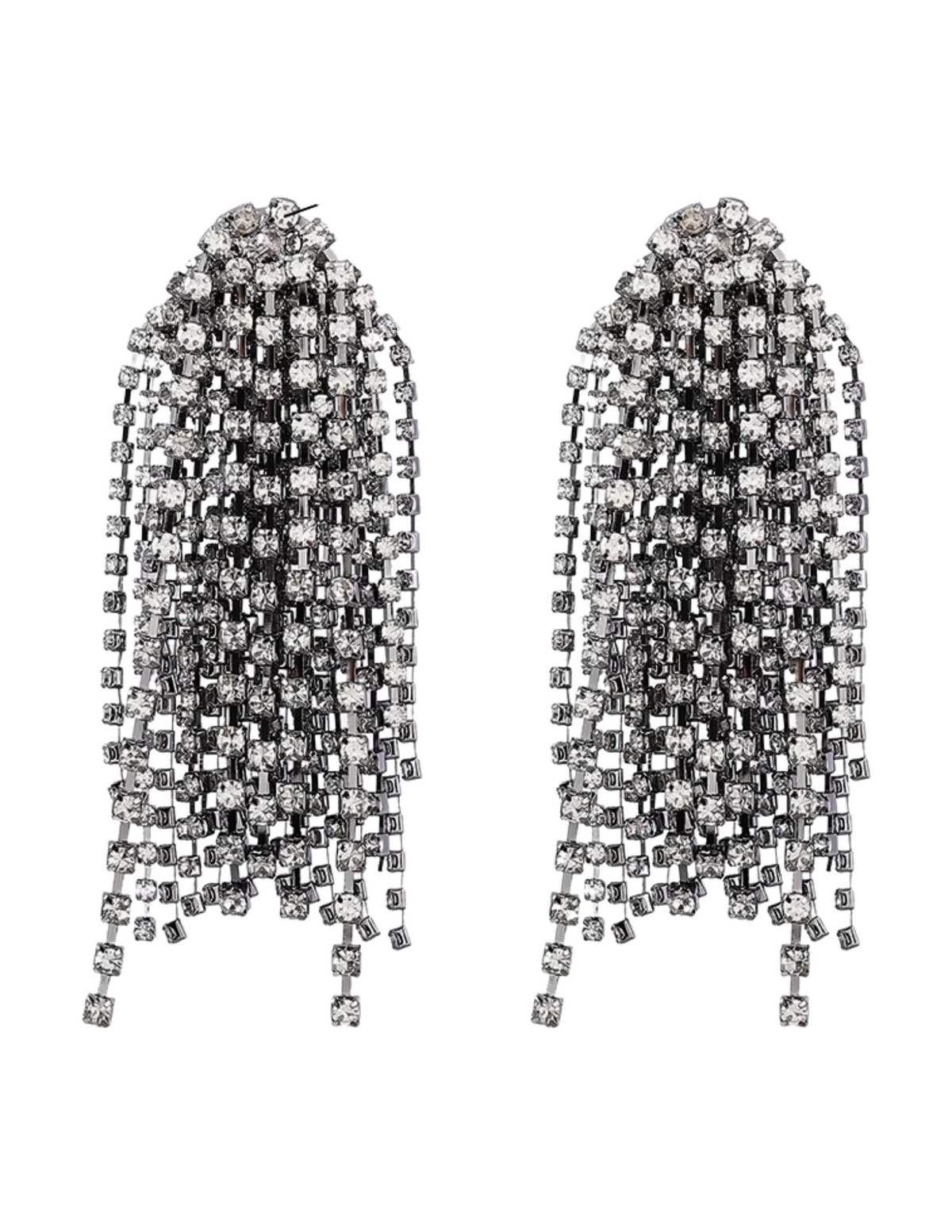 Front view of Fleur de Camélia Juliana Rhinestone Earrings in graphite with cascading tassels
