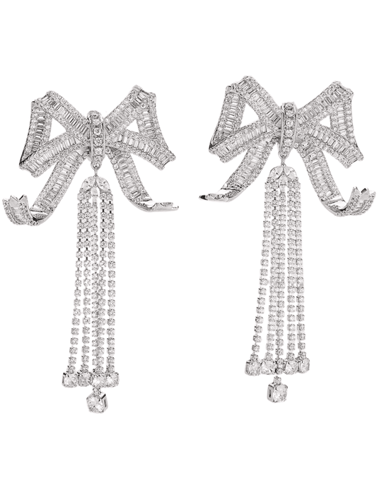 Fleur de Camélia Juliette silver bow earrings with rhinestone dangles