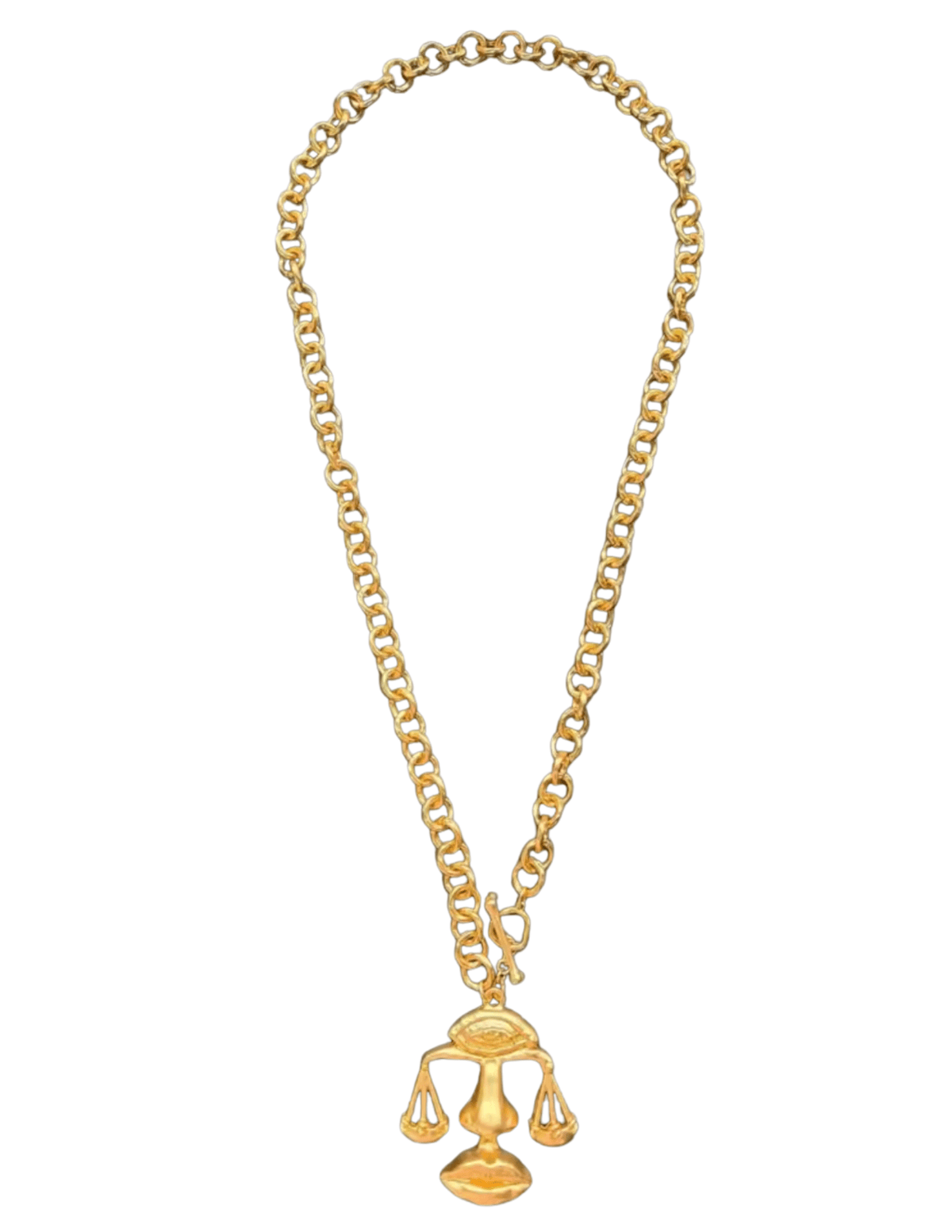 Fleur de Camélia Justice Necklace in matte gold with Libra-inspired scale pendant and circle chain
