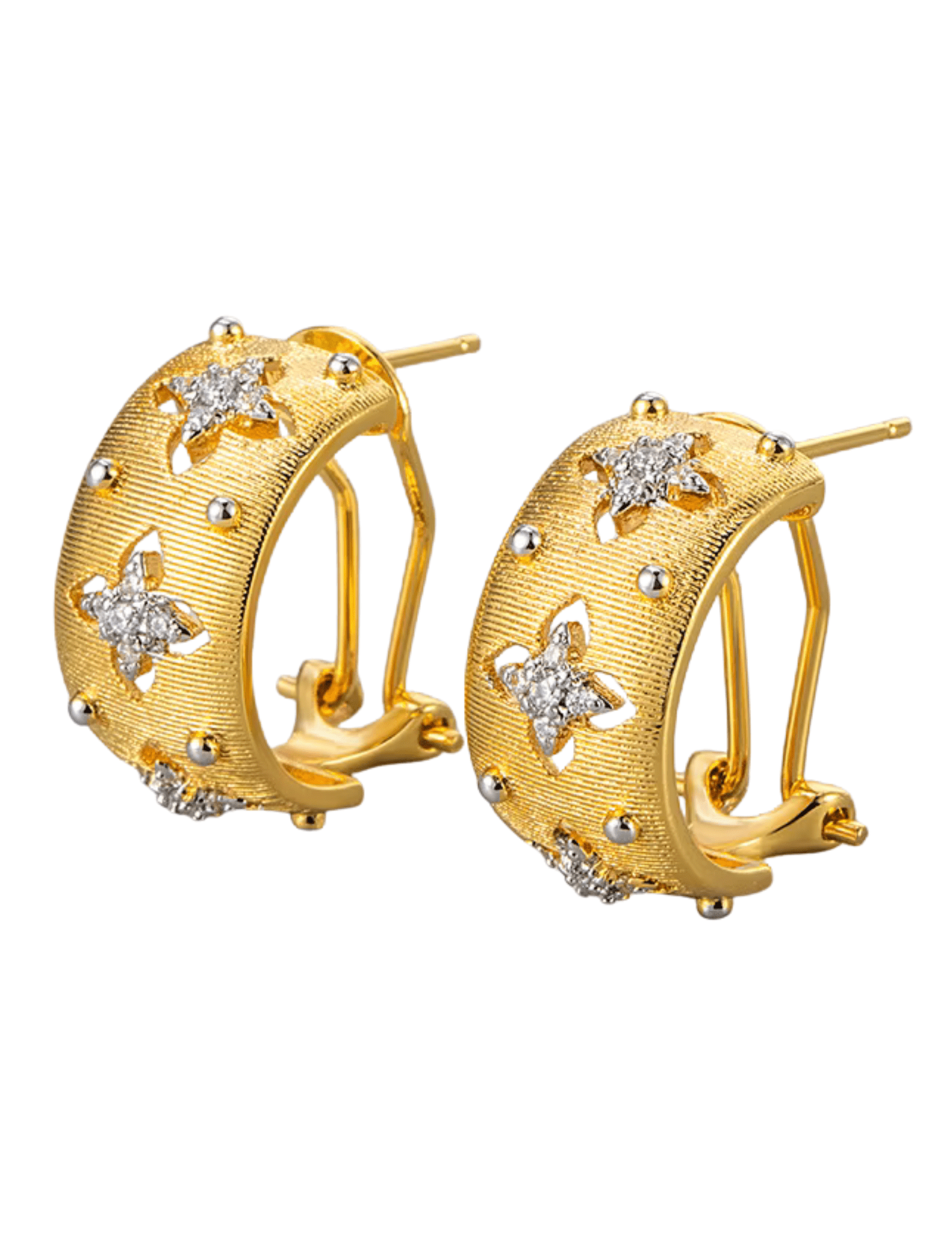 Fleur de Camélia Karina textured gold hoop earrings with floral cut-out and crystal detailing
