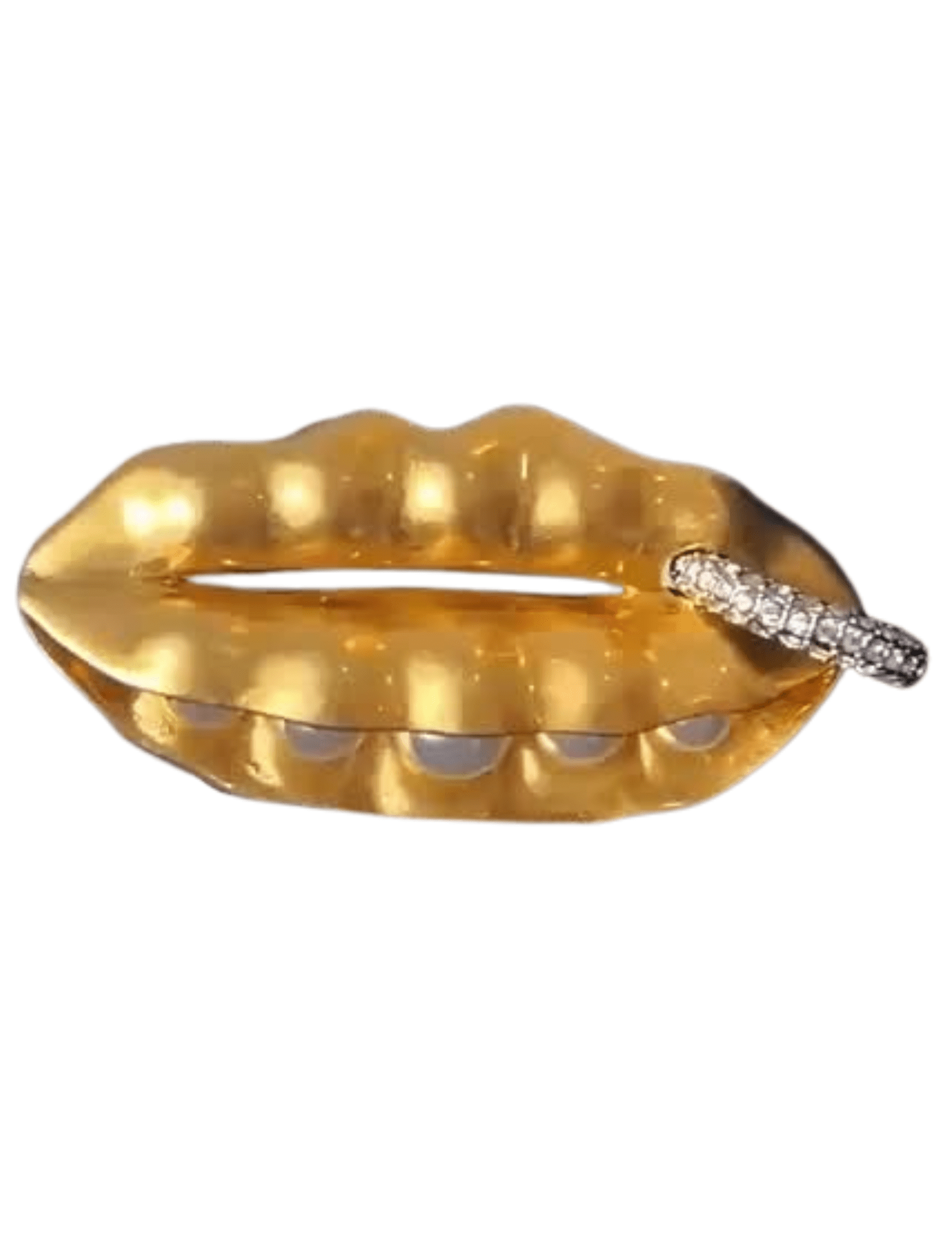 Fleur de Camélia Kylie Pearl Lips Brooch in Gold