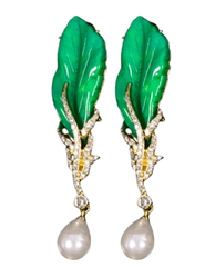 Fleur de Camélia - Fleur de Camélia Embellished Leaf Pearl Dangle Earring - Buy Online