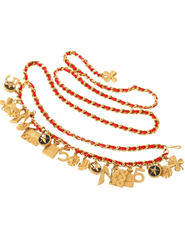 Fleur de Camélia leather charm chain belt in gold rted with double chain design