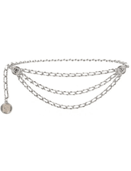 Fleur de Camélia white leather silver chain triple chain belt with coin charms and adjustable chain closure