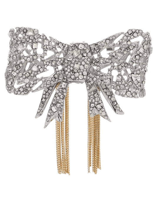 Fleur de Camélia Lexi crystal ribbon brooch in silver and gold tones