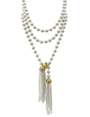 Fleur de Camélia Lola Pearl Necklace – long layered pearl necklace with gold accents and tassel details