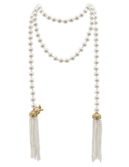 Fleur de Camélia Lola Pearl Necklace – long layered pearl necklace with gold accents and tassel details