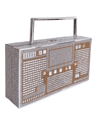 Back angle of Fleur de Camélia Madonna Boombox Clutch with rhinestone design
