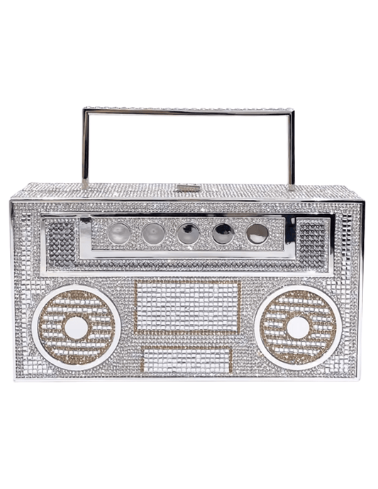Fleur de Camélia Madonna Silver Boombox Clutch 