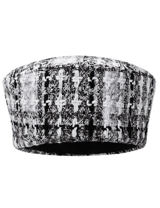 Fleur de Camélia Margot Tweed Pillbox Hat in Black White Tweed.