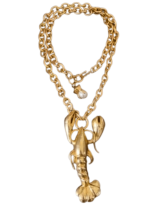 Fleur de Camélia Maris Lobster Necklace in gold with oversized lobster pendant on bold chain