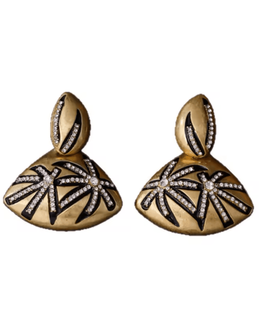 Fleur de Camelia Marisa gold black dangle earrings