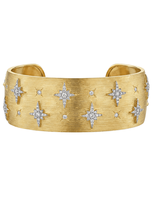 Fleur de Camélia Mia Textured Bangle in gold with rhinestone embellishments and textured finish