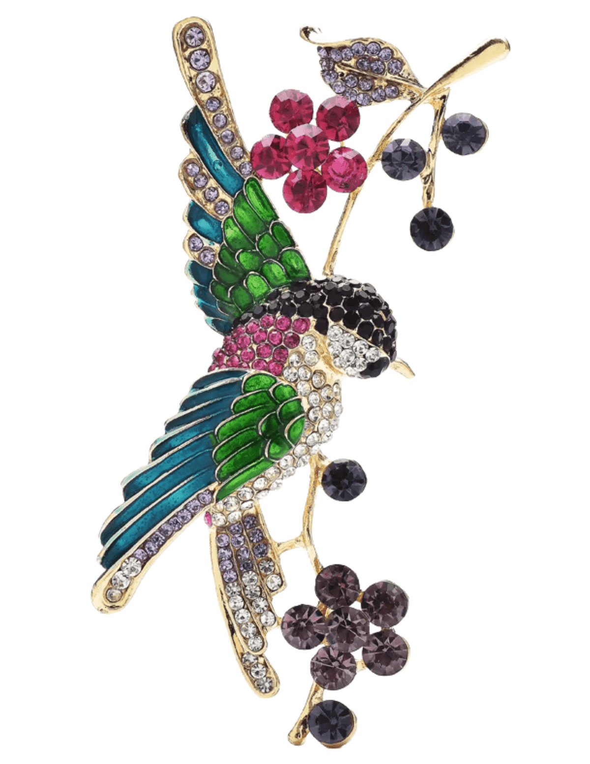 Gold-tone bird brooch with multicolor rhinestones and enamel details
