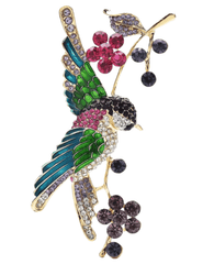 Gold-tone bird brooch with multicolor rhinestones and enamel details
