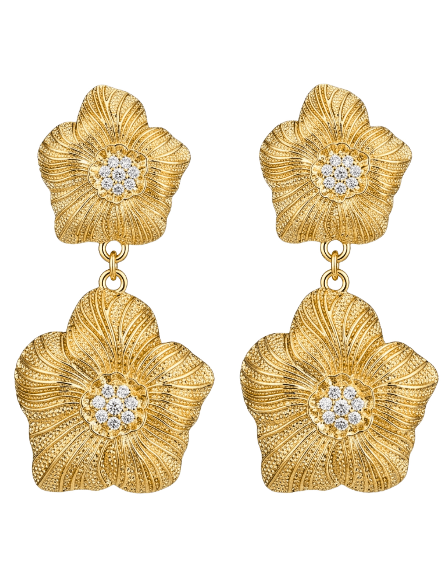 Fleur de Camélia Mimi gold double flower drop earrings