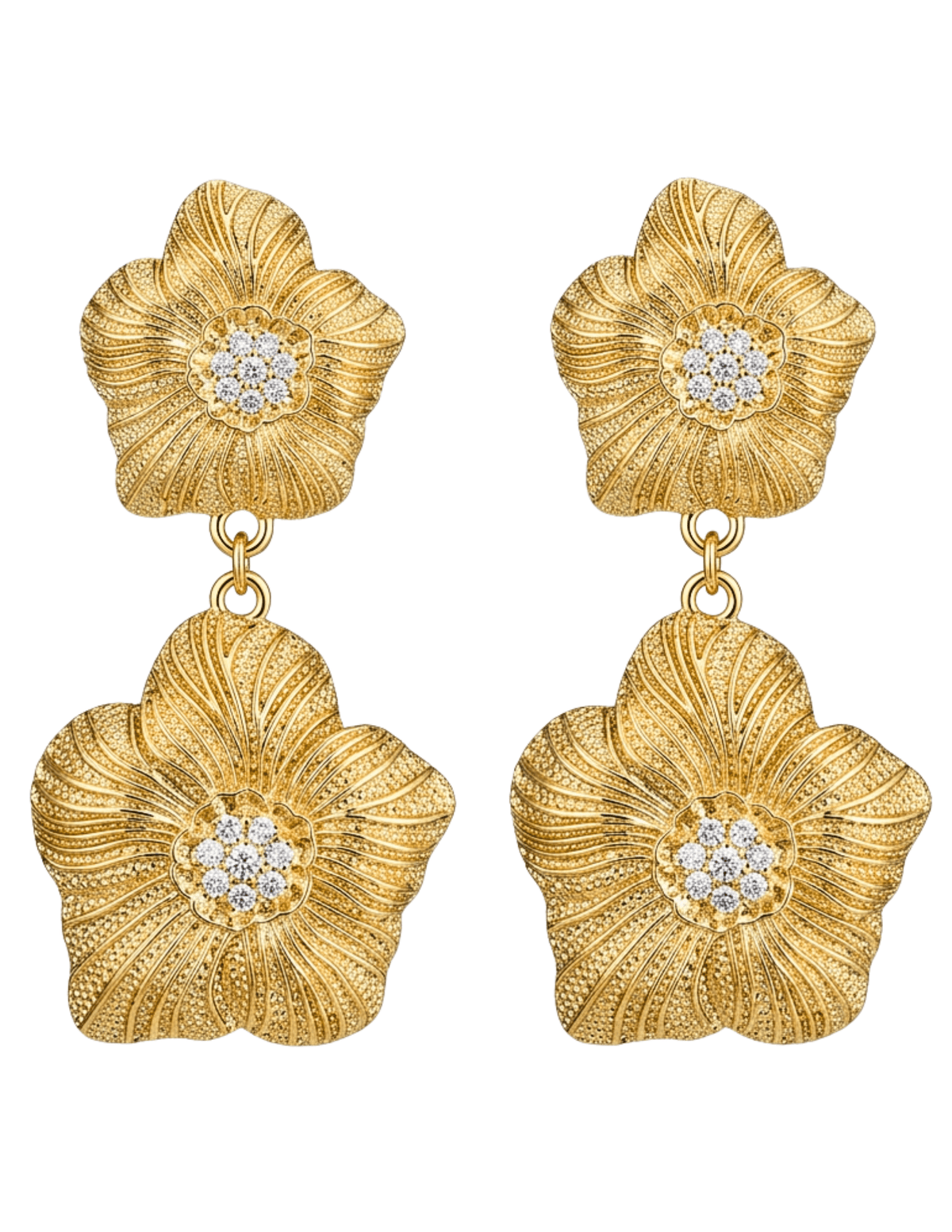 Fleur de Camélia Mimi gold double flower drop earrings