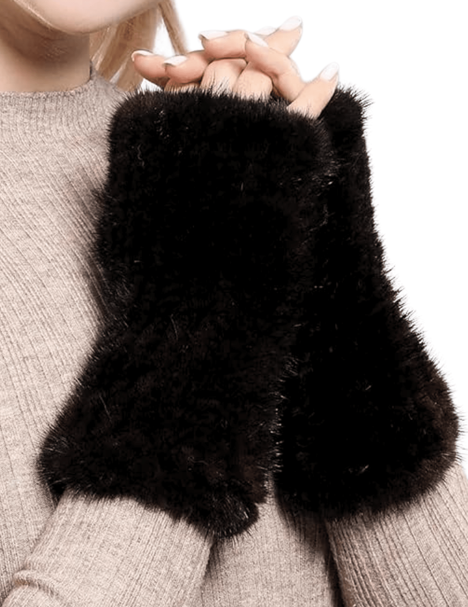 Fleur de Camélia - Fleur de Camélia Mink Knit Fingerless Gloves - Buy Online