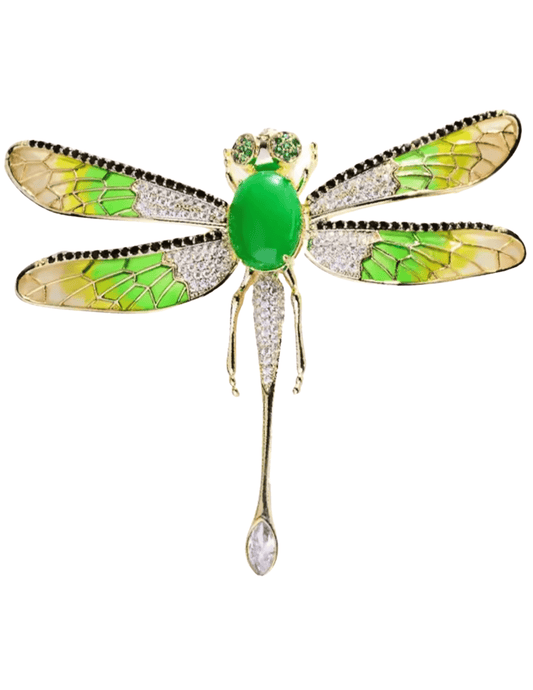 Fleur de Camélia Minn embellished dragonfly brooch in green multi