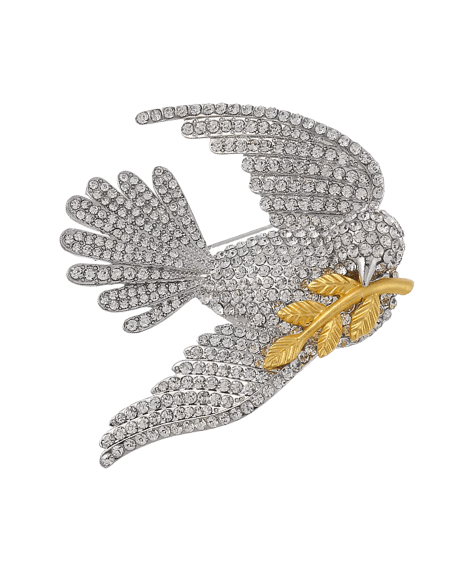Fleur de Camélia Mira Rhinestone Dove Brooch in Silver