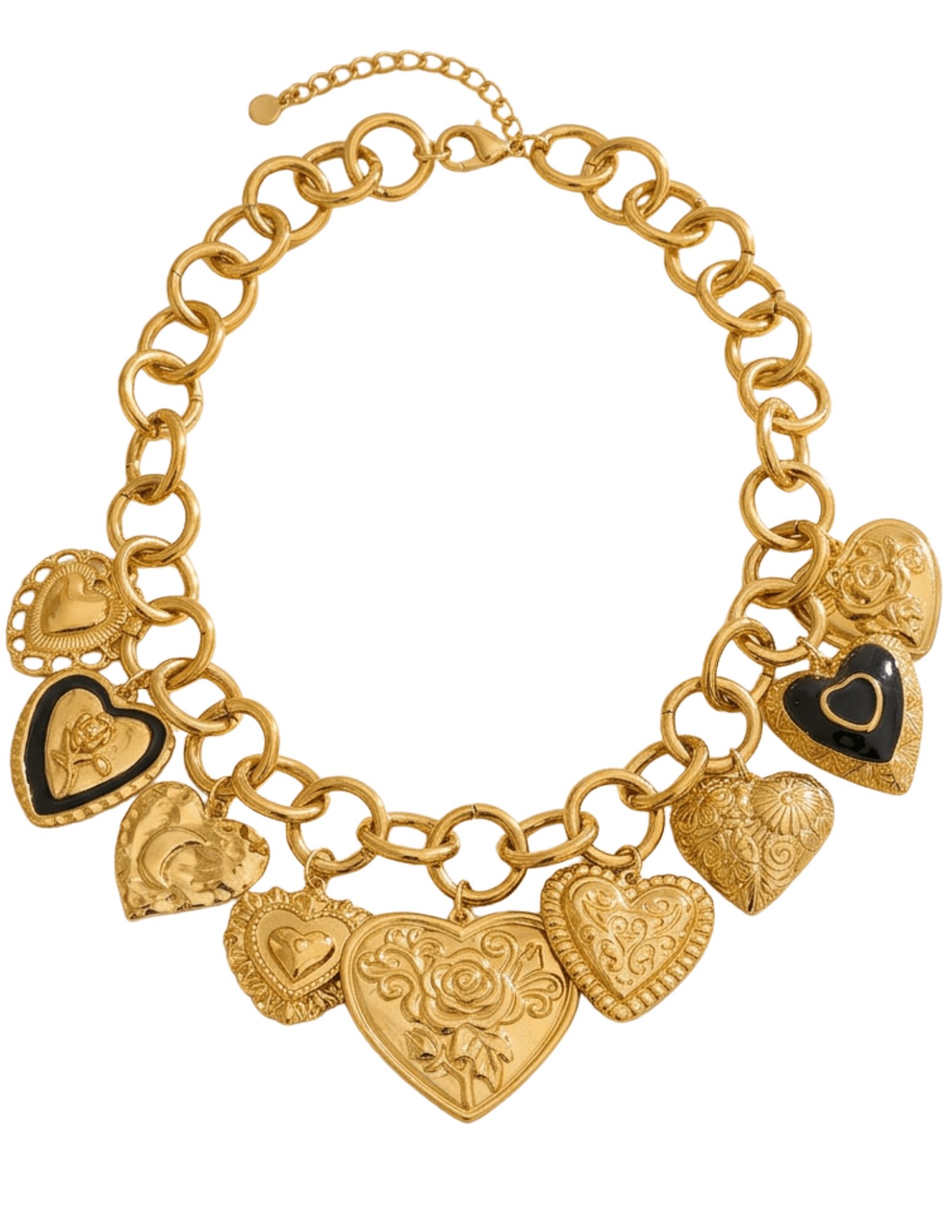 Fleur de Camélia gold heart charm necklace with black enamel details