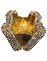 Fleur de Camélia Naomi Rhinestone Camera Clutch in gold with rhinestone detailing.