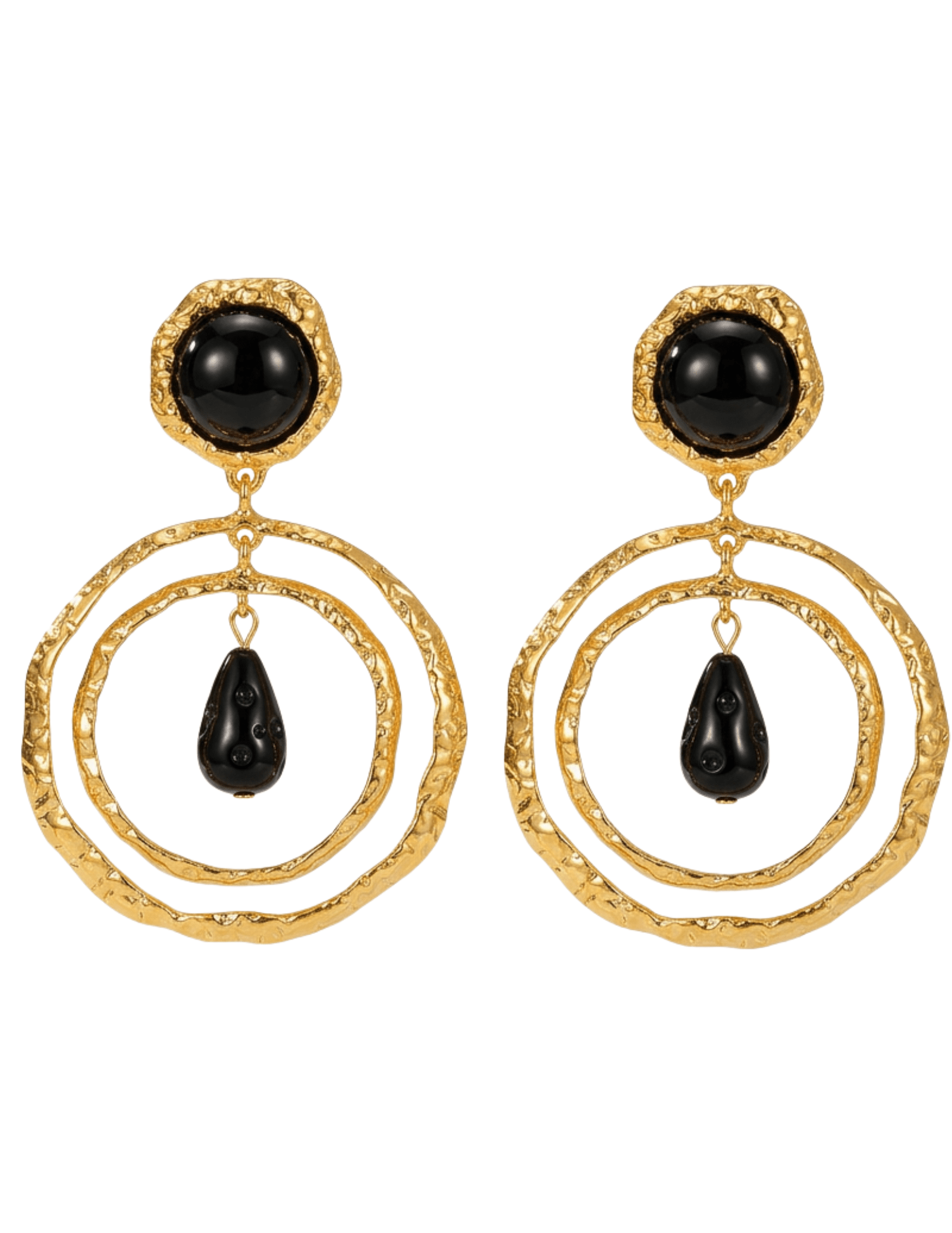 Fleur de Camélia Odelet Statement Earrings in Gold & Black