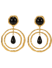 Fleur de Camélia Odelet Statement Earrings in Gold & Black