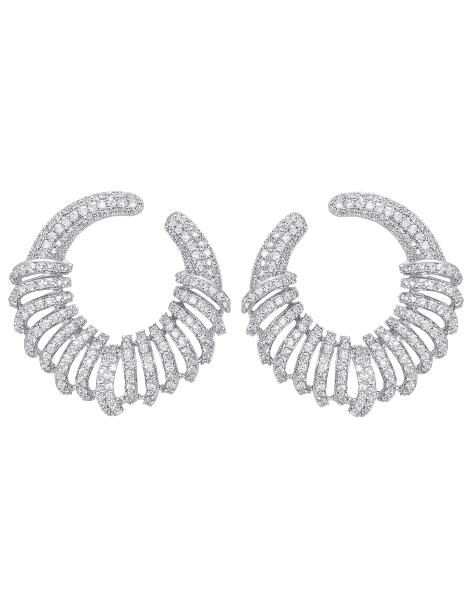 Fleur de Camélia Parker CZ Earrings in Silver featuring sparkling cubic zirconia stones and sculptural open-circle design.