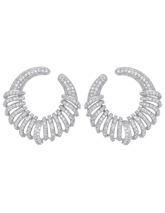 Fleur de Camélia Parker CZ Earrings in Silver featuring sparkling cubic zirconia stones and sculptural open-circle design.