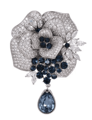 Fleur de Camelia pavé flower brooch silver navy crystals