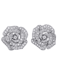 Fleur de Camélia pavé stud earrings in silver floral design