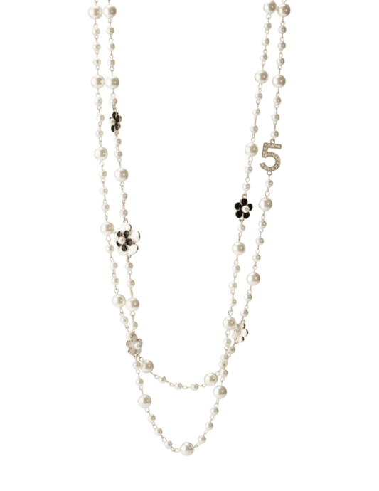 Fleur de Camélia Pearl Flower Double Strand Necklace in Pearl