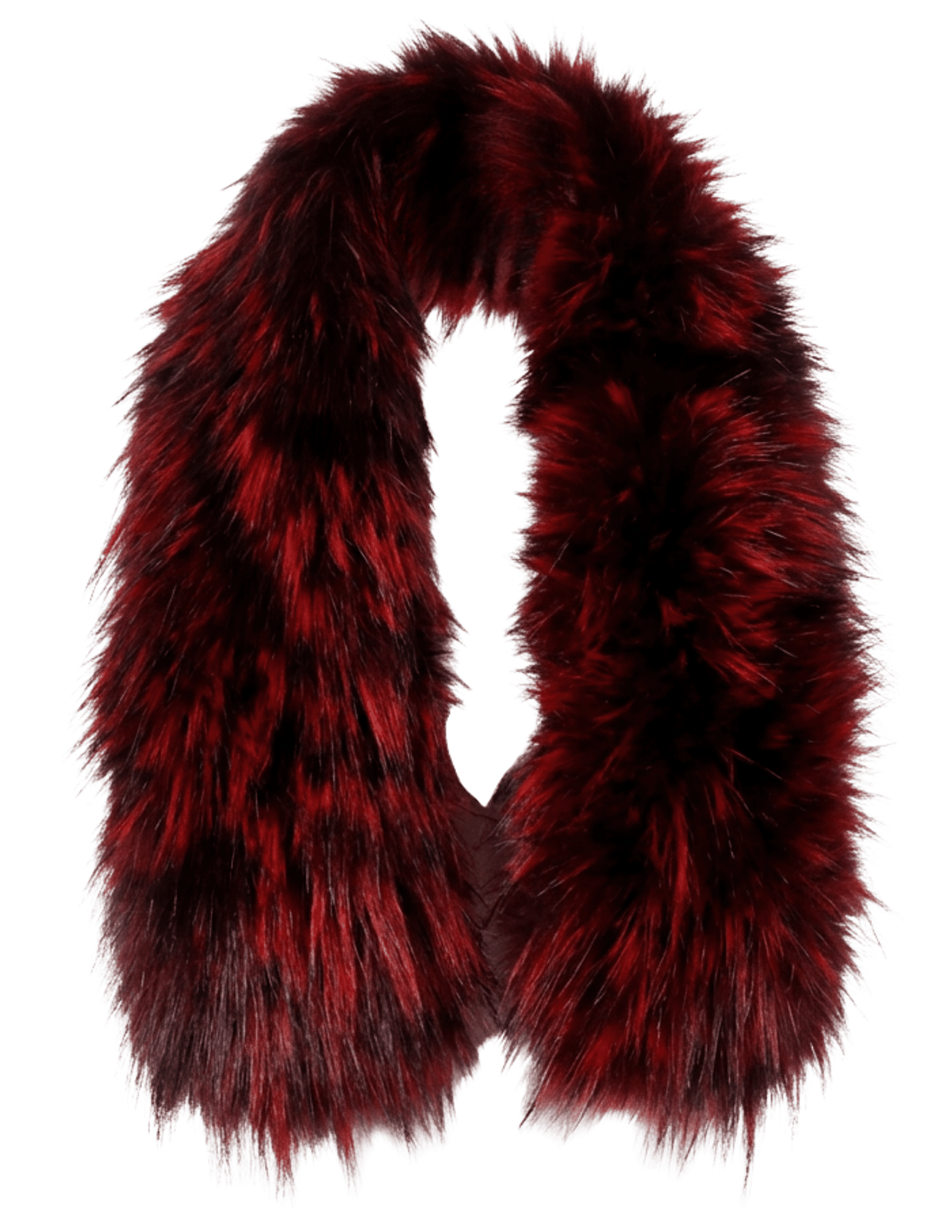 Fleur de Camélia Piper Fox Scarf in red with plush fox fur and elongated silhouette.