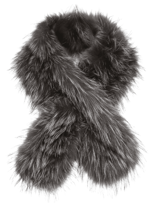 Fleur de Camélia Piper Fox Scarf in silver styled in a crossed silhouette.