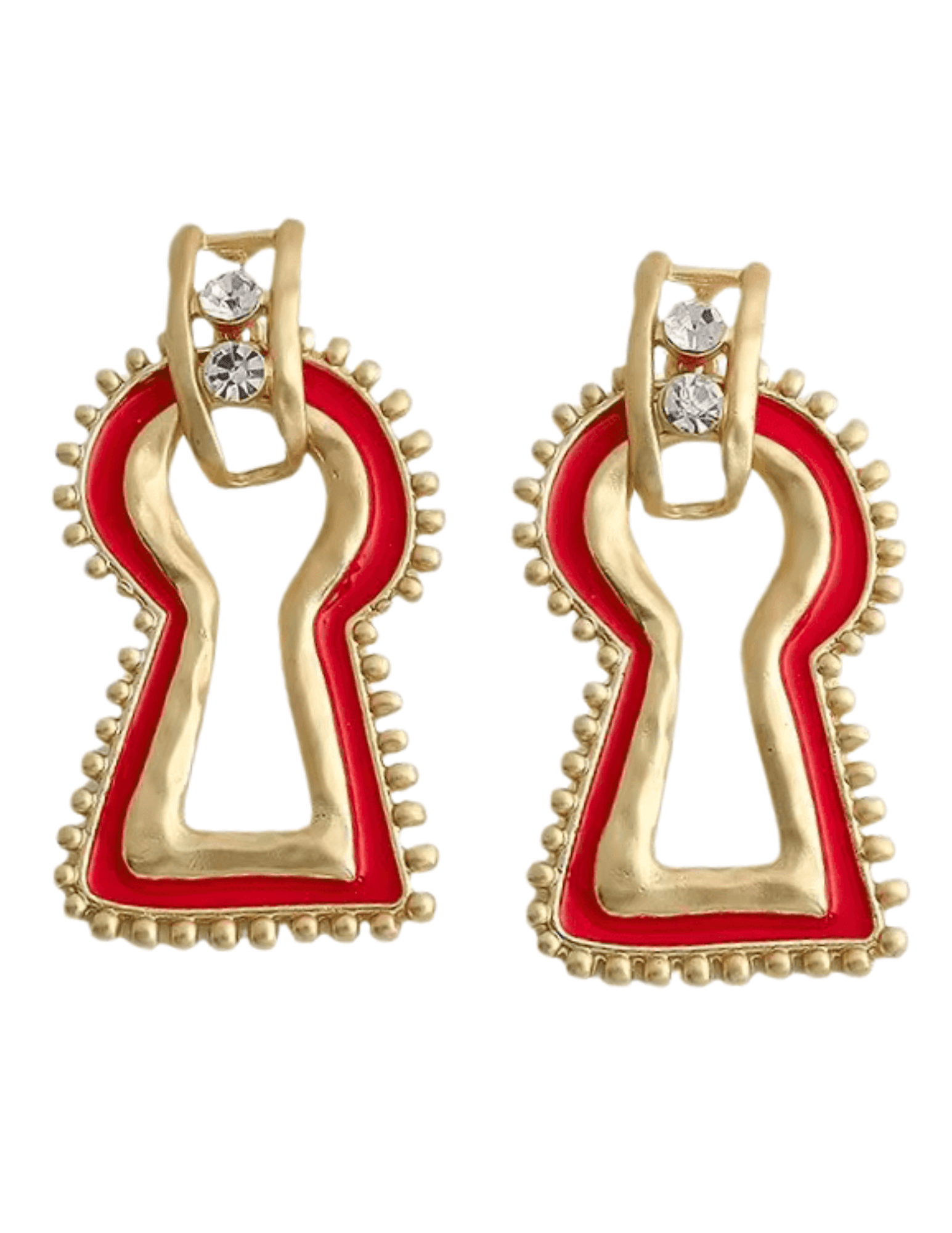 Fleur de Camélia Portia Keyhole Earrings in gold and red with abstract resin design