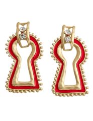 Fleur de Camélia Portia Keyhole Earrings in gold and red with abstract resin design