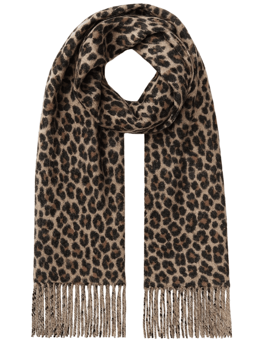 Fleur de Camélia Prima Cashmere Leopard Scarf with fringe hem