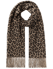 Fleur de Camélia Prima Cashmere Leopard Scarf with fringe hem