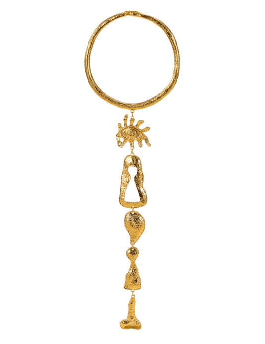 Fleur de Camélia Prue surrealist gold statement necklace with pendant