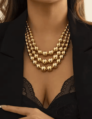 Fleur de Camélia Riva gold metallic bead layered collar necklace