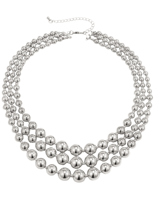 Fleur de Camélia Riva silver metallic bead layered collar necklace