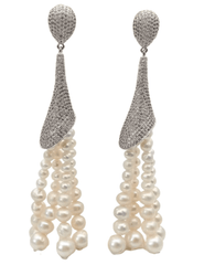 “Fleur de Camélia Sabrina Pearl Tassel Earrings in silver pearl. 