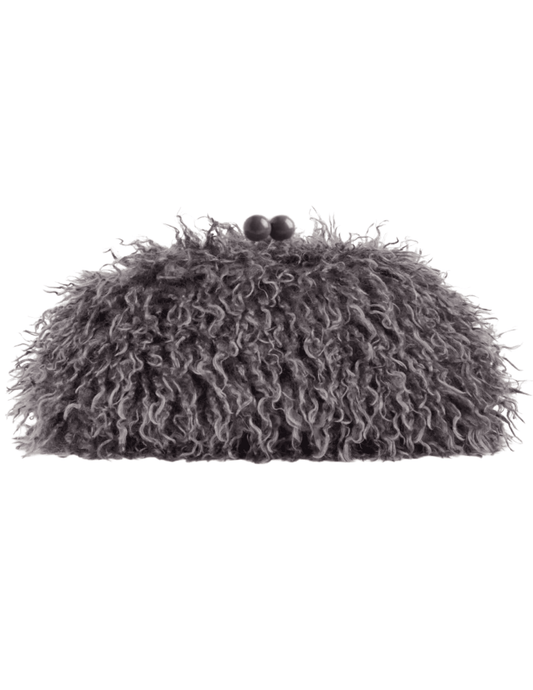 Fleur de Camélia Sawyer Fuzzy Pouch Clutch in dark grey