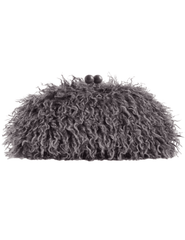 Fleur de Camélia Sawyer Fuzzy Pouch Clutch in dark grey
