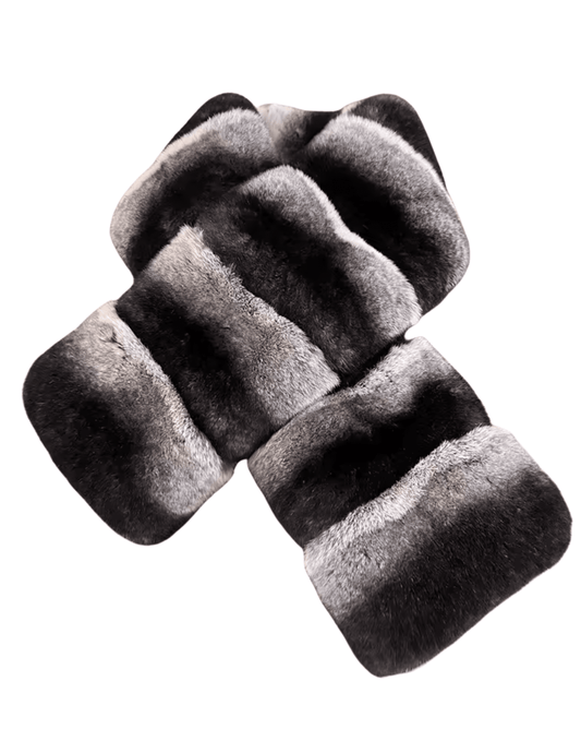 Fleur de Camélia Scarlett Rex Shawl Scarf in black grey rabbit fur.