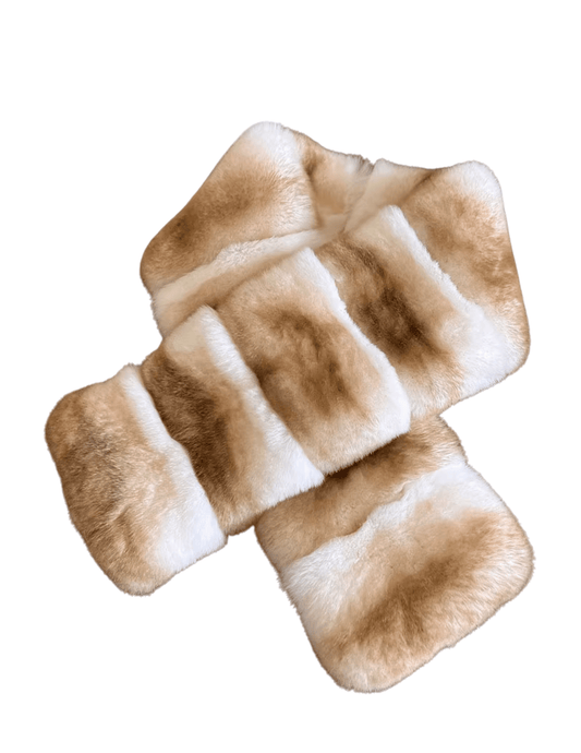 “Fleur de Camélia Scarlett Rex Shawl Scarf in ivory tan rabbit fur
