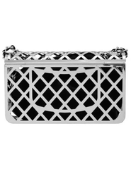 Fleur de Camélia silver metal geometric cage crossbody bag with black pouch back